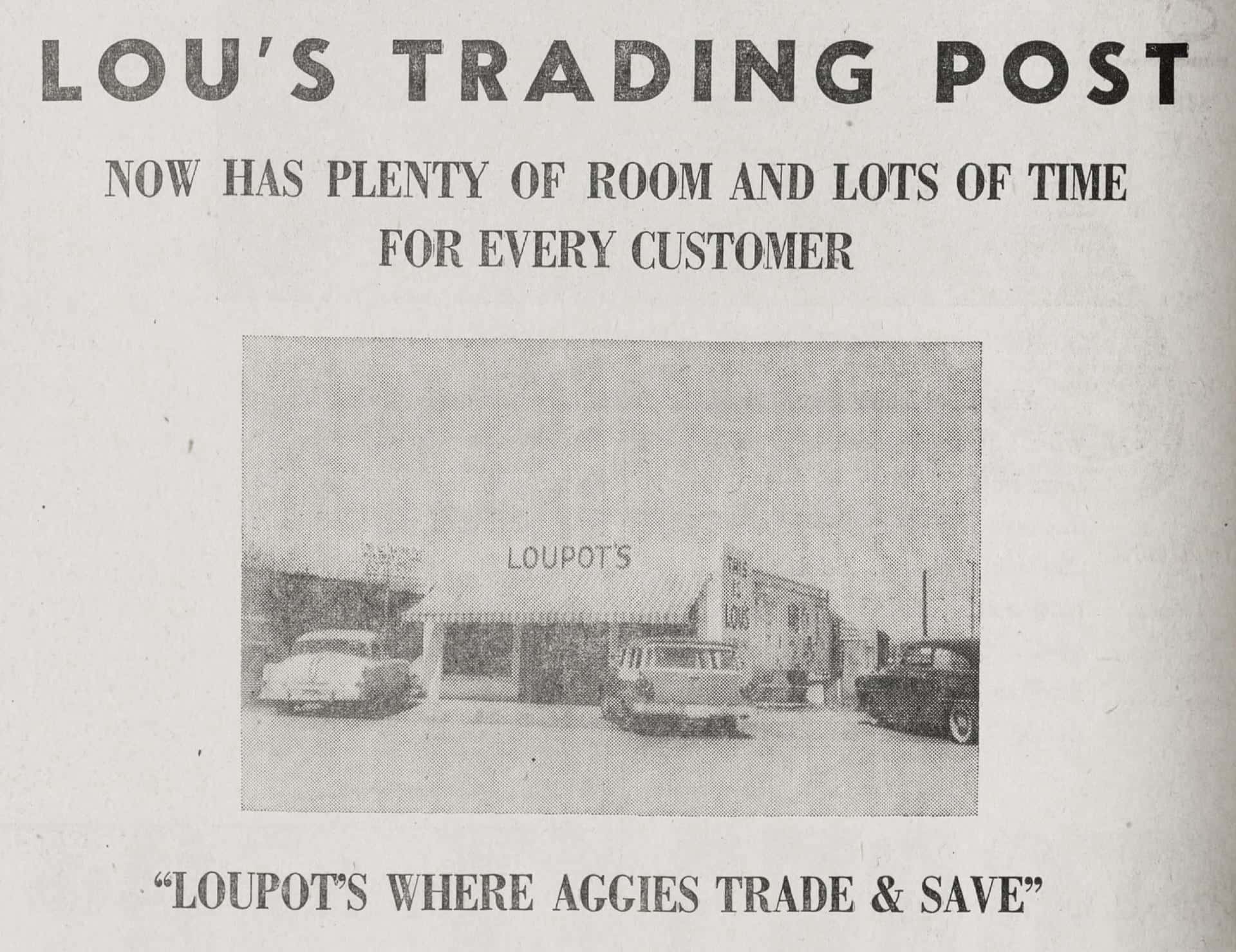 Vintage advertisment for Lou's Trading Post