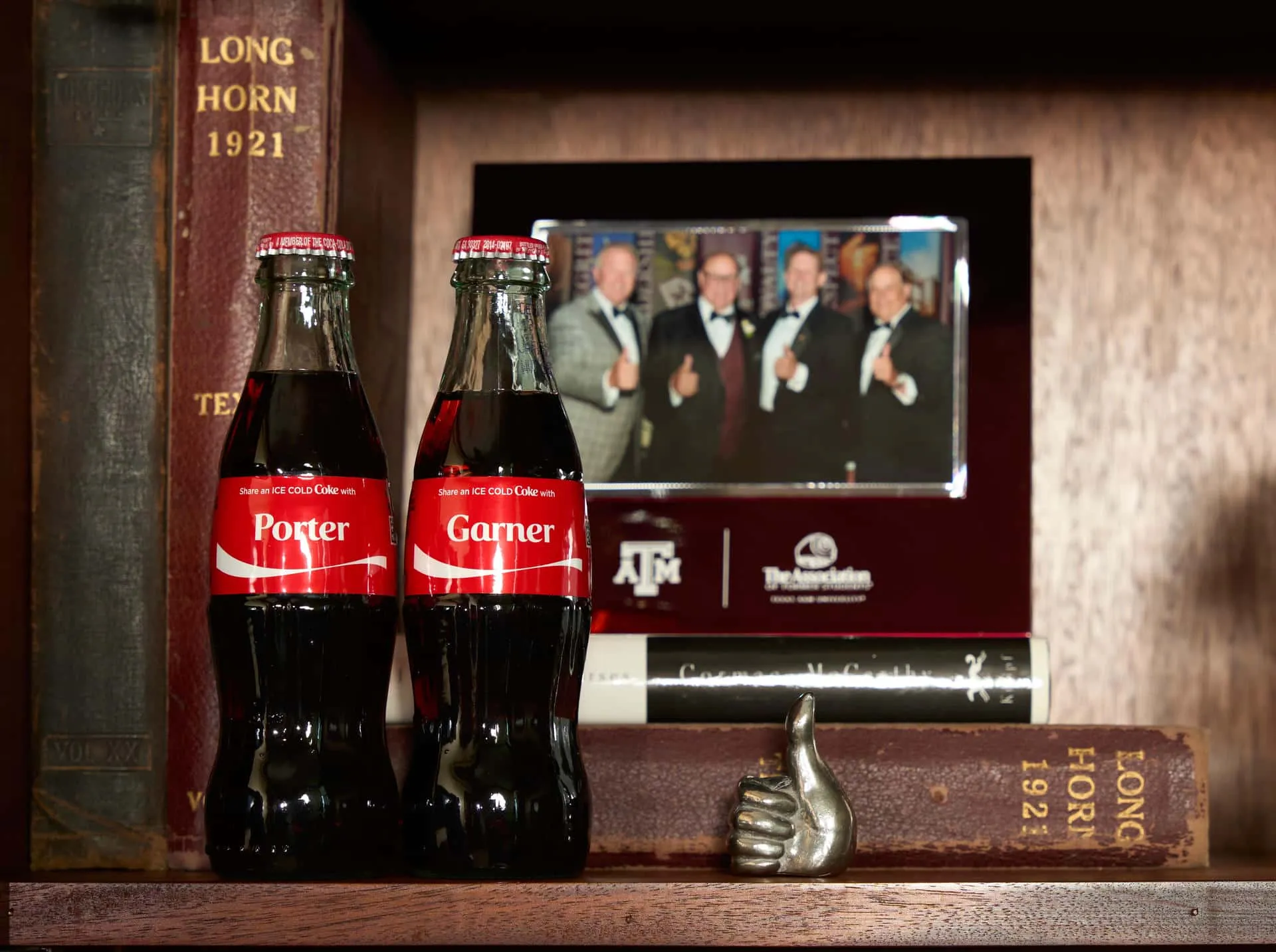 Two Coca-Cola bottles labeled Porter and Garner