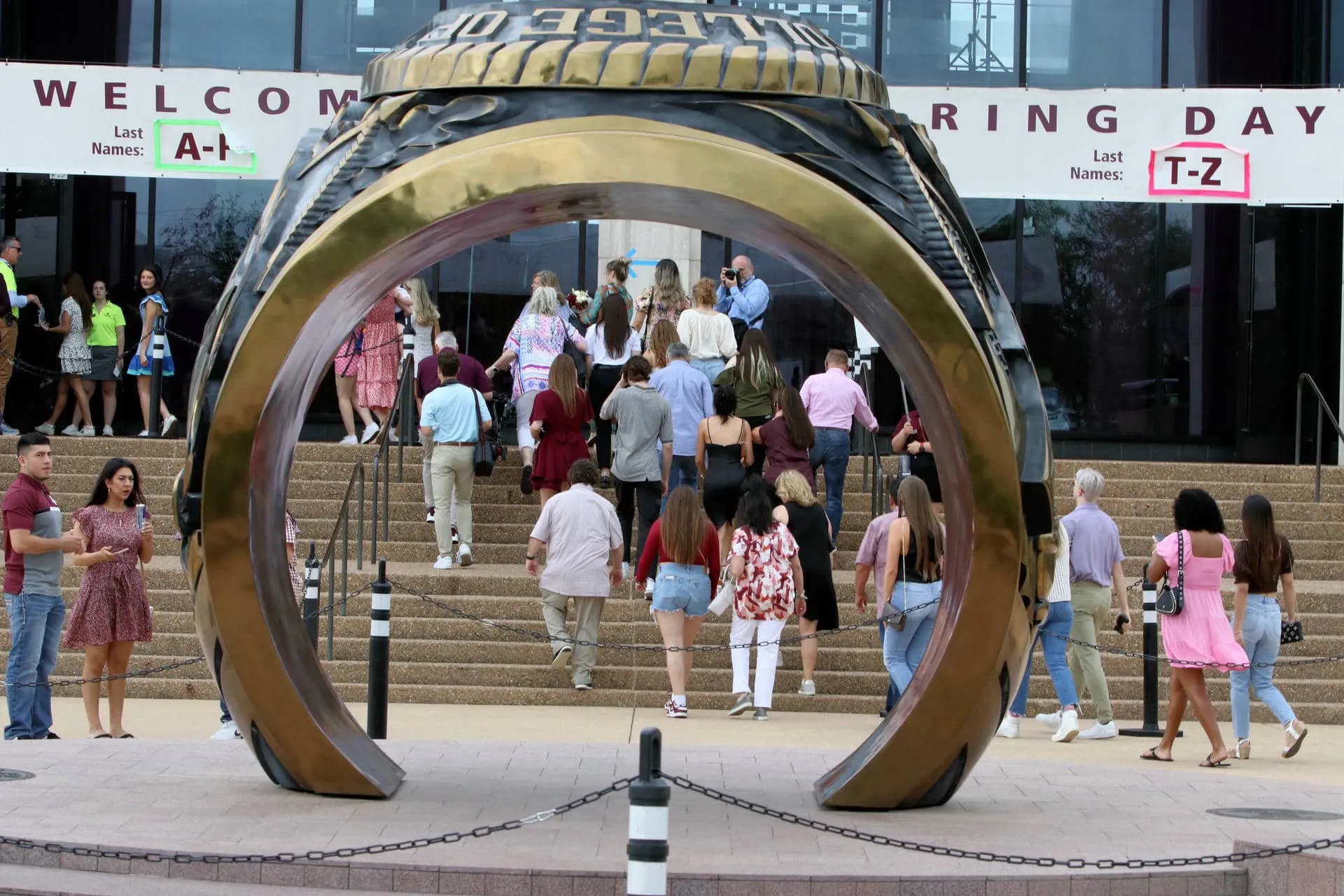 A huge crowd of students and families celebrating on Aggie Ring Day
