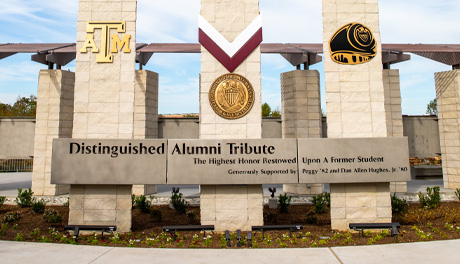 The front of the DA Tribute in Aggie Park